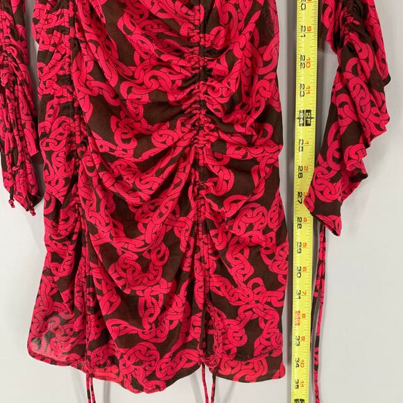 Diane Von Furstenberg Women Corrine Dress S Red Chainlink Ruched Mesh Sheer - Picture 7 of 10